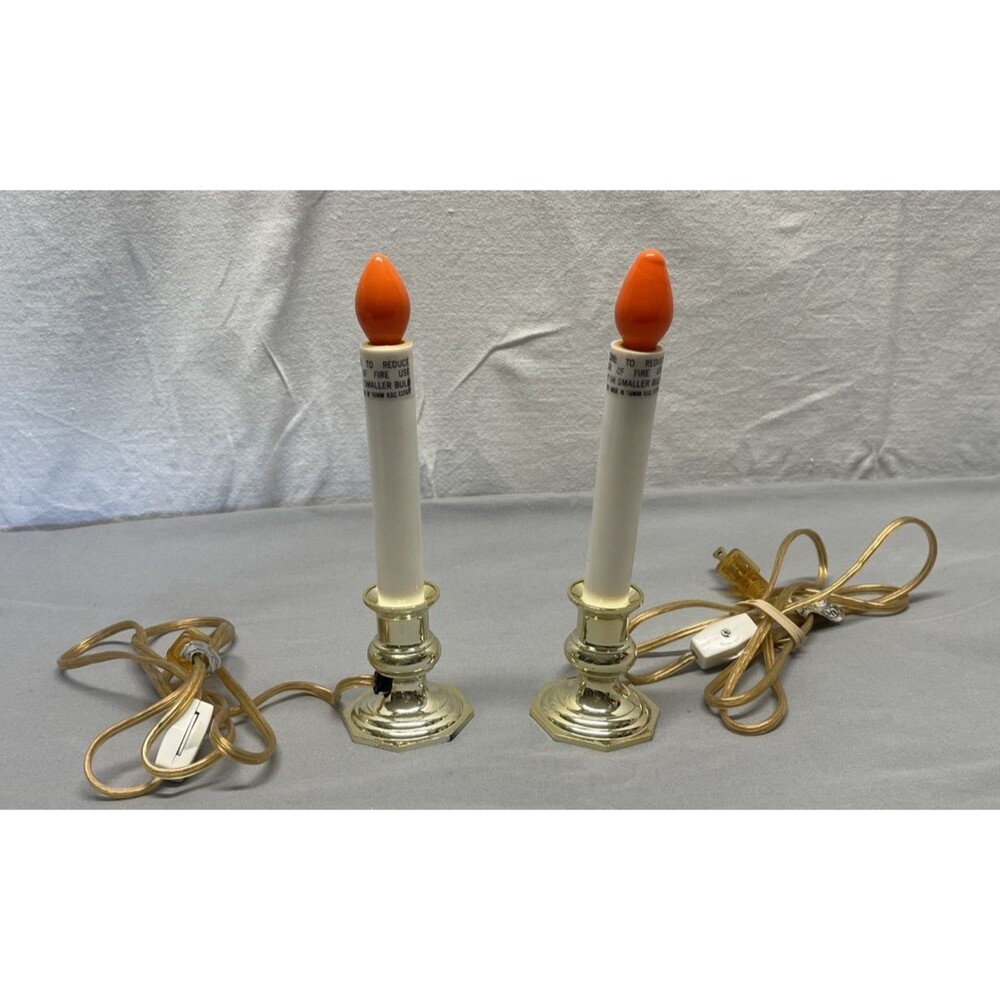 2 Vintage Electric Christmas Window Candles Lights Brass Finish Tested! Working!